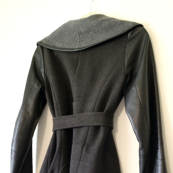 Danier | Leather and Wool Wrap Fall Winter Coat Jacket Tie Waist - Picture 4 of 7